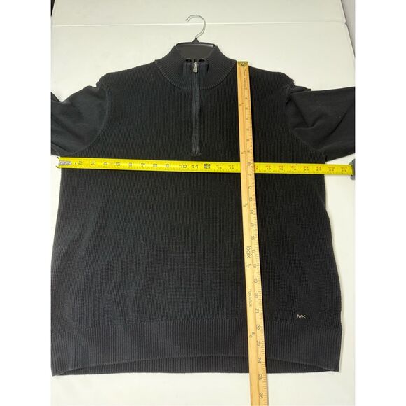Michael Kors 1/4 Zip Long Sleeve Pullover Sweater Men' Black Cotton Stretch Sz L - Picture 6 of 9